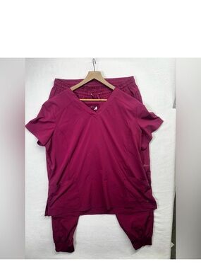 White Cross Fit Scrubs Set Womens XXL Burgundy Stretch Nurse Office Comfy 1616